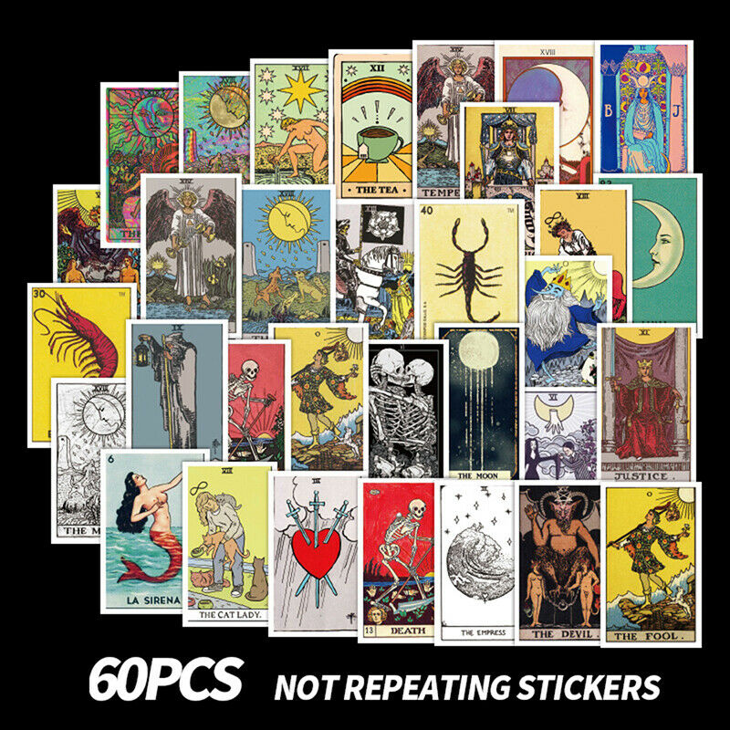 60pc Cartoons Tarot Cards Stickers Snowboard Laptop Luggage Guitar Suitca.l8