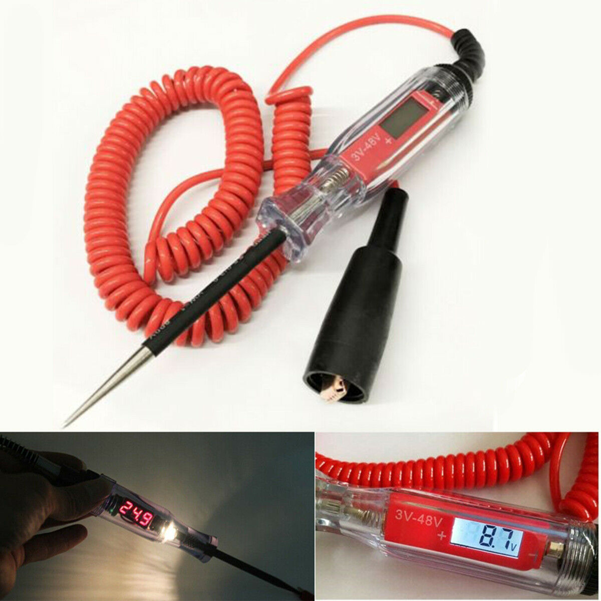 Car Truck Circuit Tester 3V-48V Digital Electric Circuit LCD Teste steel probe
