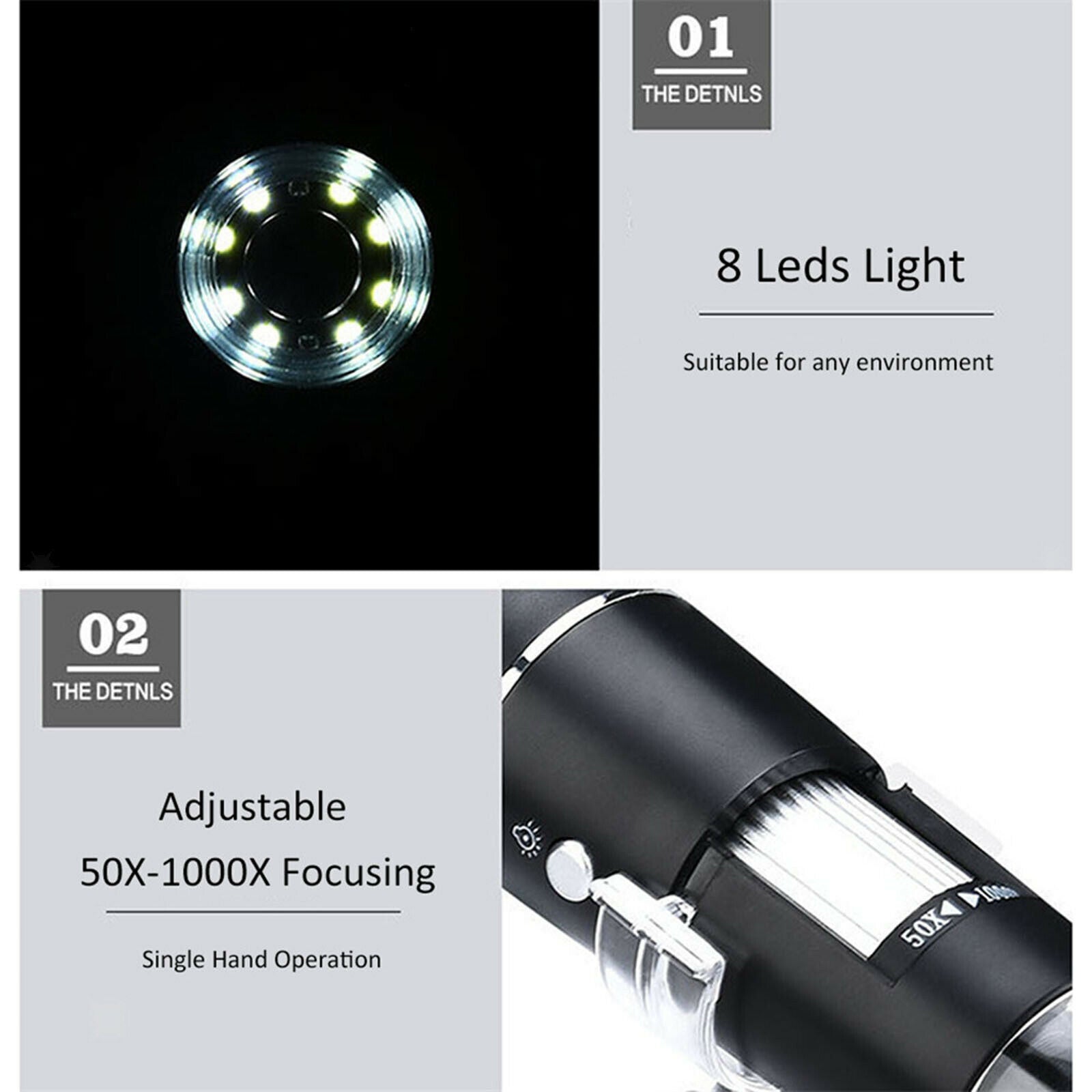 USB Magnification Microscope Digital with 8 LED 3 in 1 Adjustable Magnifier