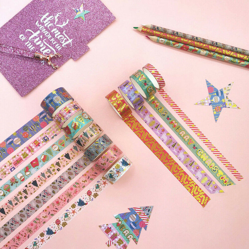 11 Rolls Christmas Theme Party Hot Stamping Washi Paper Stickers Tape Decor DIY