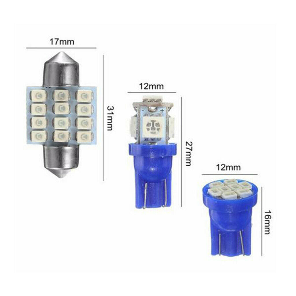 11 Pieces Universal Blue LED Lights Interior T10 & 31mm Map Dome Light Lamp