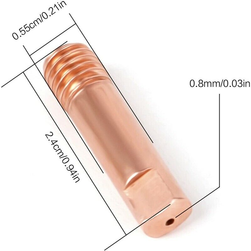40Pcs Copper Contact Tip Welding Tip 0.8mm Current Nozzle Welding Tip for 15AKR8