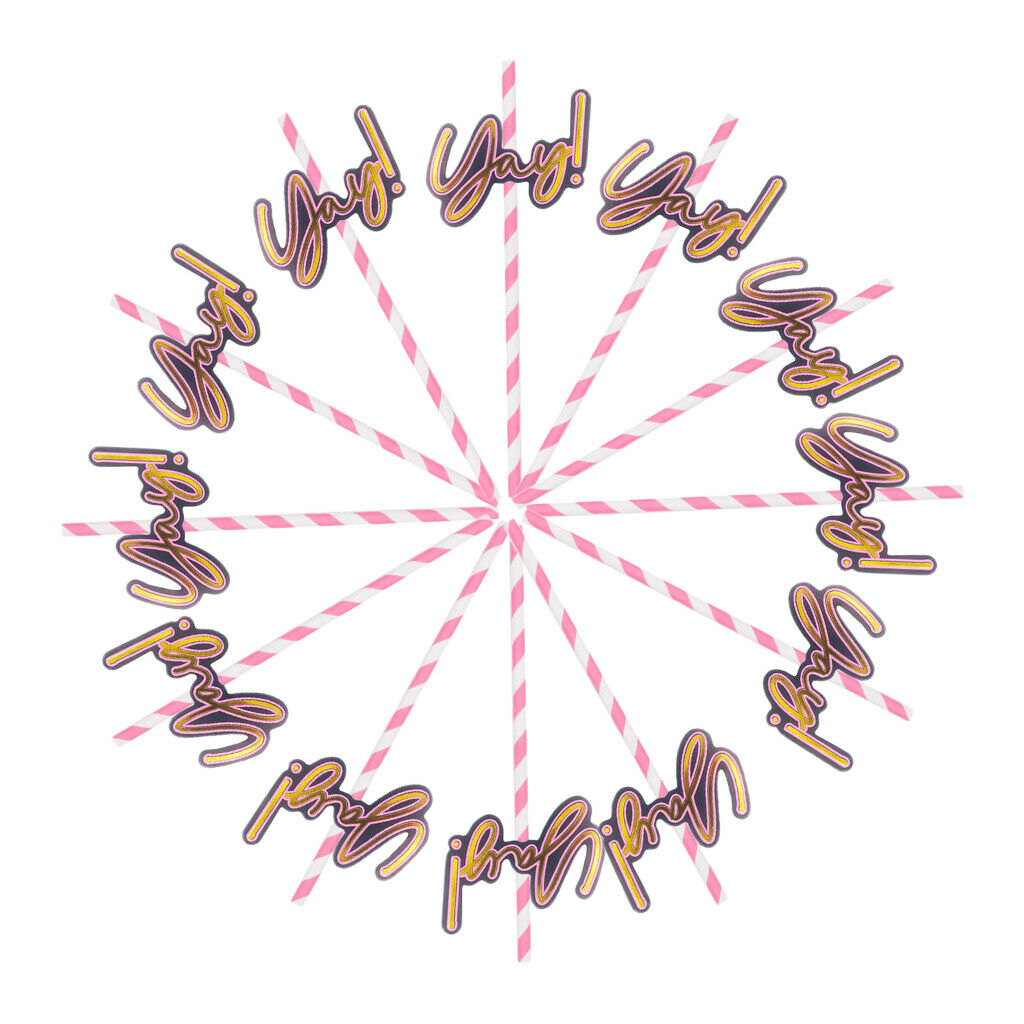 12 Pieces Party Paper Straws Rainbow Stripe Paper Drinking Straw Hot Pink