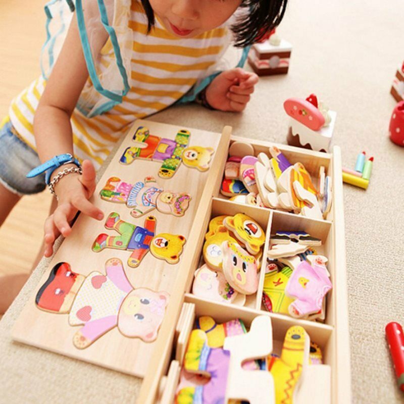 DIY Wooden Bear Jigsaw Puzzle Game Kids Educational Toys Gift Children Funny Kt