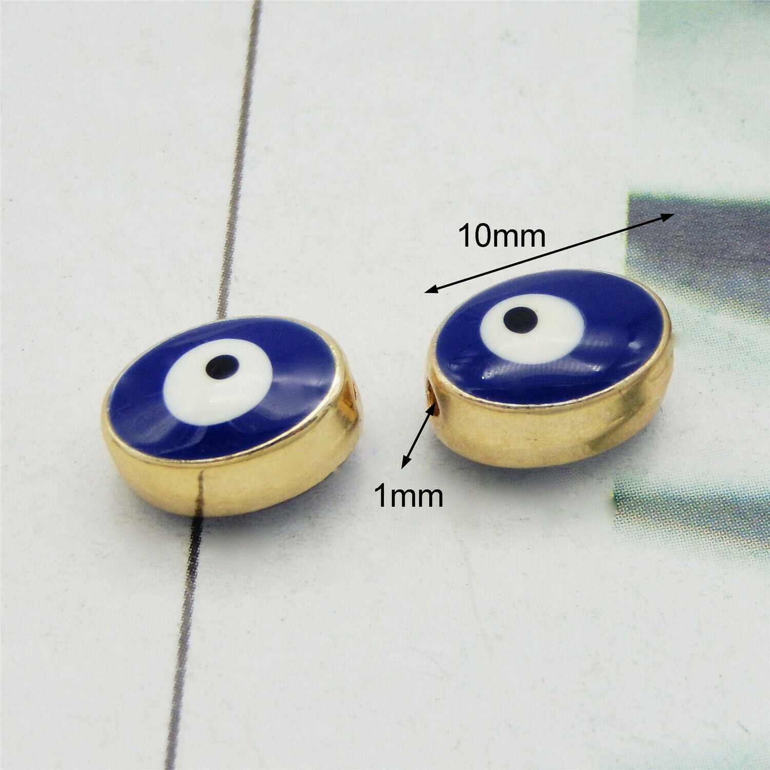 12 Evil Eye Enamel Spacer Bead Oval Loose Beads for Bracelet Necklace DIY 10*6mm