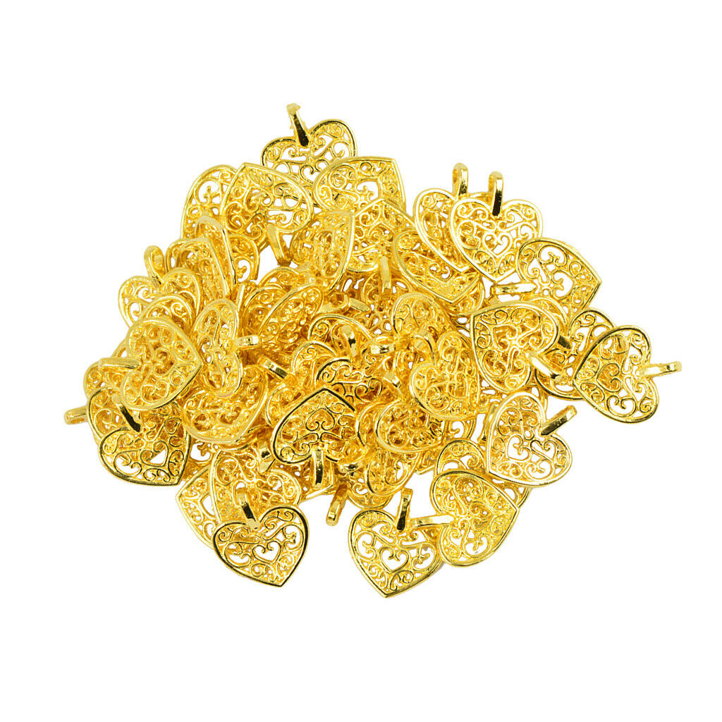 50 Pieces Filigree Hollow Out Heart Pendant Charms Jewelry Findings