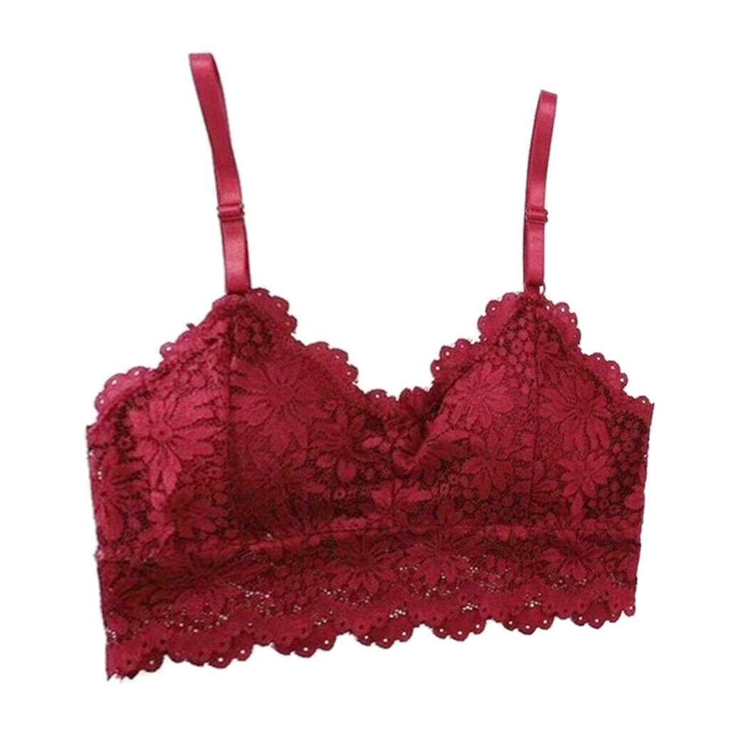 Womens Lace Floral Bralette Bra Bustier Padded Crop Top Tank Tops Wine Red