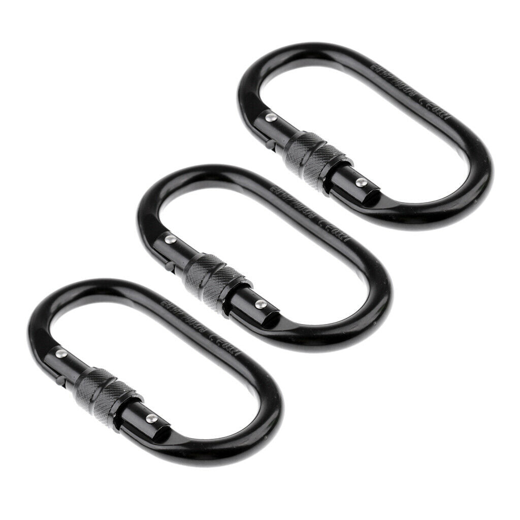 3x Carabiner Screwgate Lock Hook For Rock Climbing Tree  25KN/2500KG
