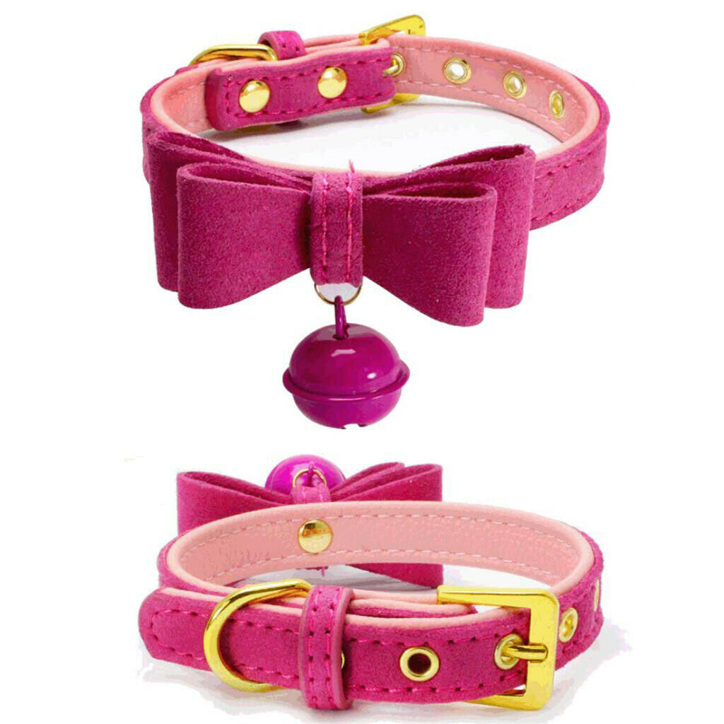 Adjustable Pet Dog Cat Puppy Bow Tie Neck Collar with Bell Rose Red XXS