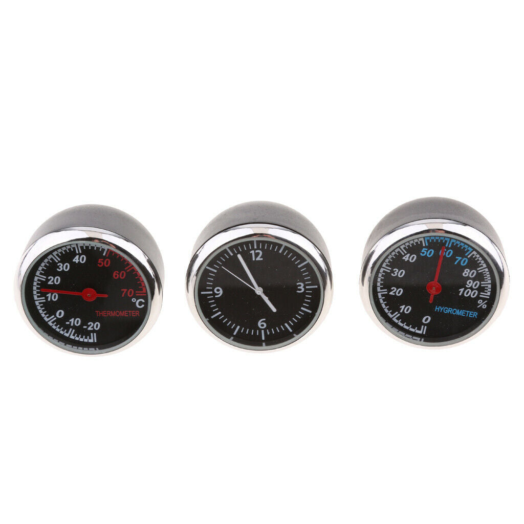 3pcs Mini Electronics Thermometer Hygrometer Clock Car Portable Diagnostic and