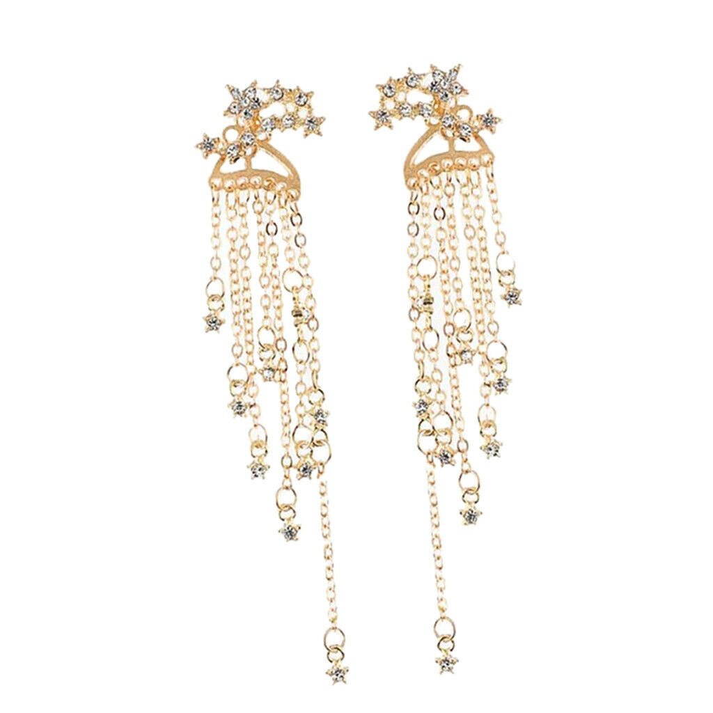 Minimalism Sparkle Star Long Tassels Drop Dangle Earrings Stud Golden