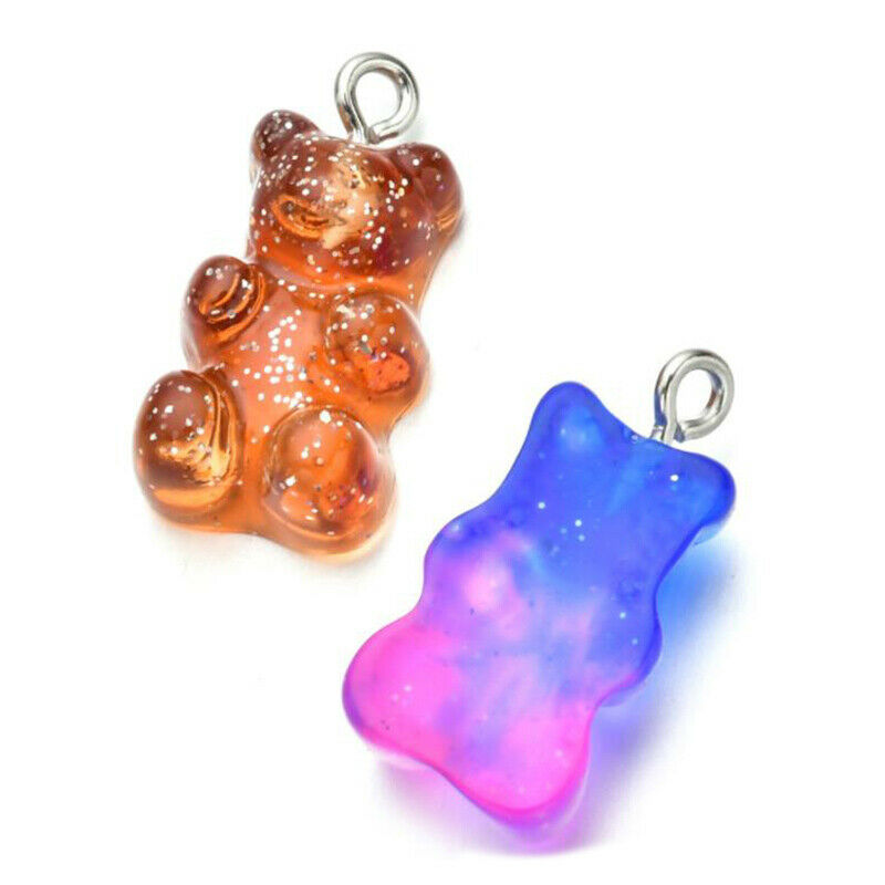 10Pcs Gummy Bear Charms Pendant Cartoon Bear Bead for DIY Crafts Jewelry Mak_DF