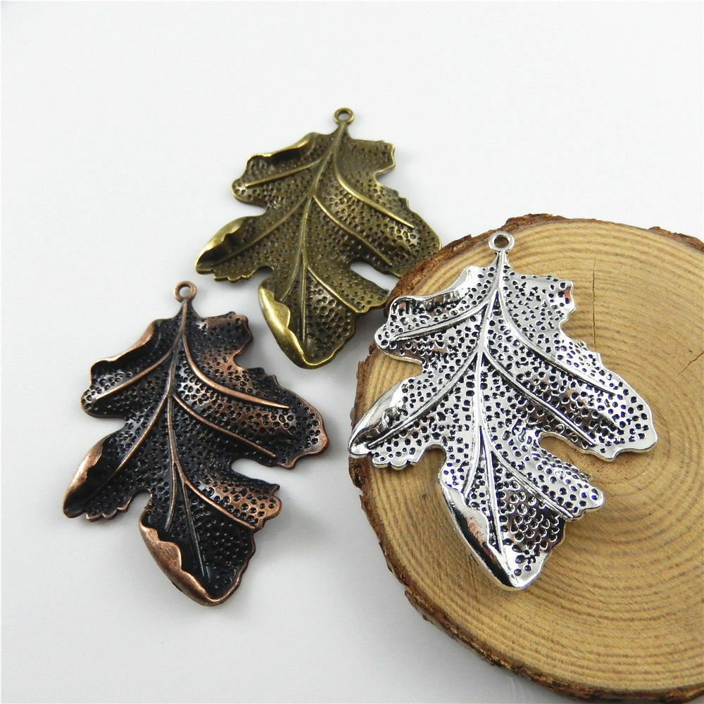 Zinc Alloy Jewelry Making 3 Colors Mixed Tree Leaf Shape Charms Pendants 3pcs