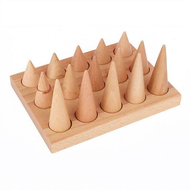 Natural Wood Finger Ring Stand Jewelry Display Holder Showcase Bracelets Display