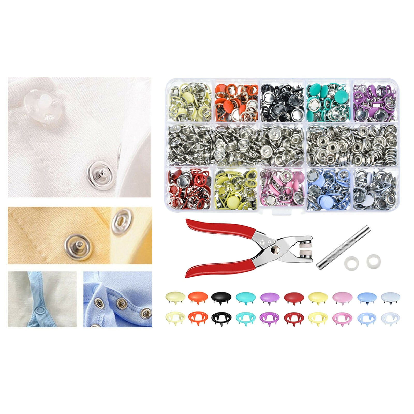 100Set Grommets Snap Fasteners Kit Metal Press Studs Bodysuit Clothing