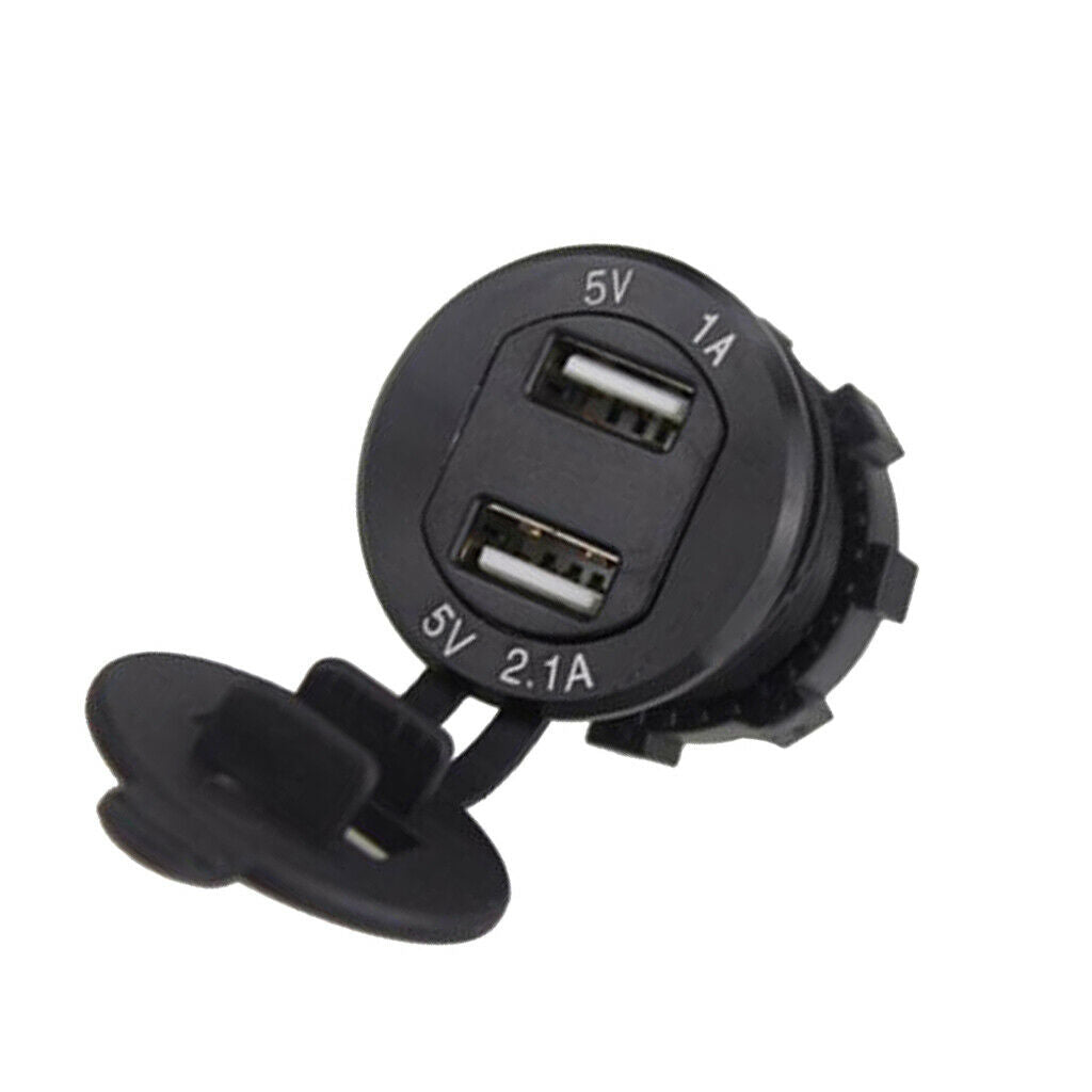 Car Motorcycle 5V 2.1A+1A Dual USB Power Chargers w/ Red LED Voltmeter Black