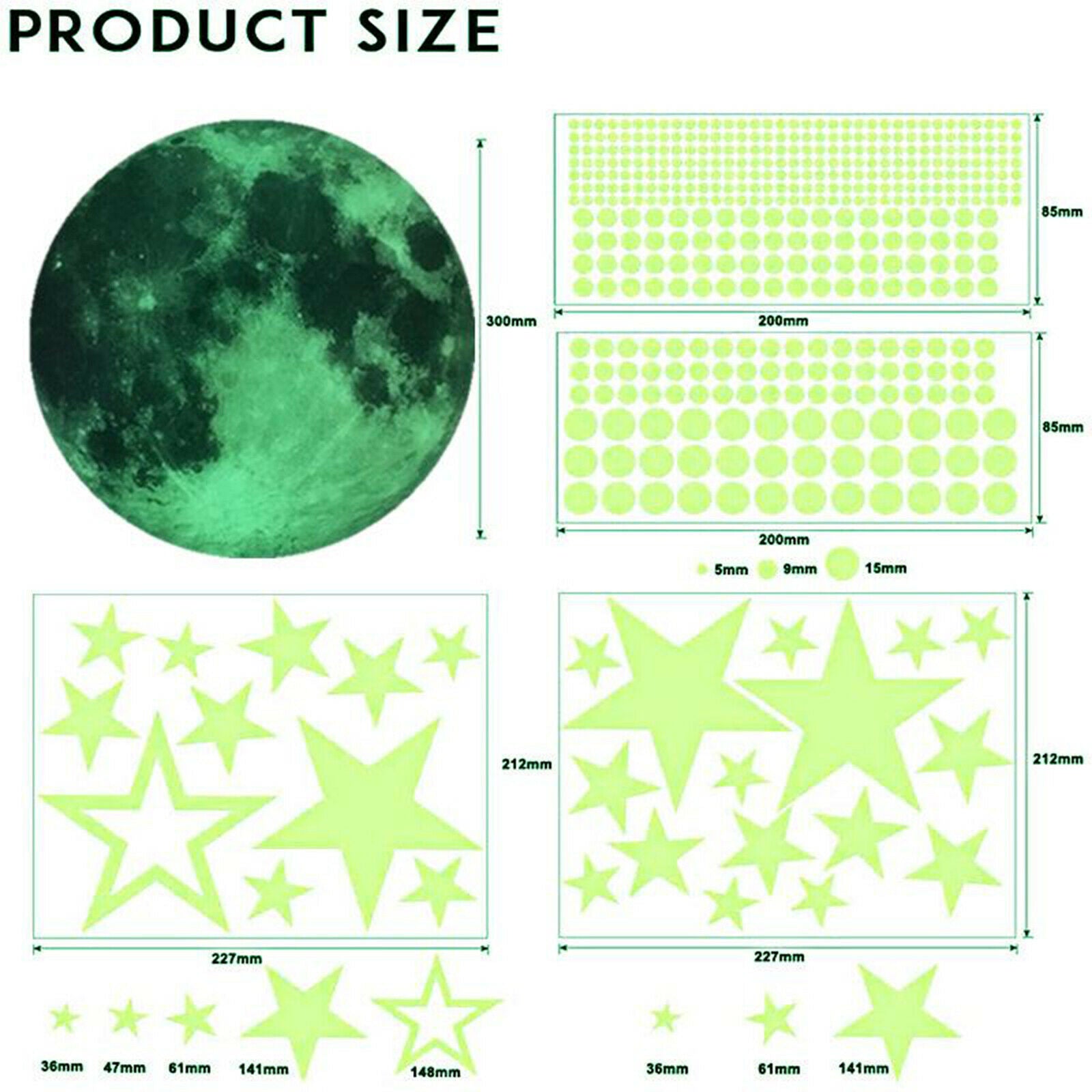 435x Planet & Stars Glow In The Dark Wall Stickers Kids Bedroom Decals Decor