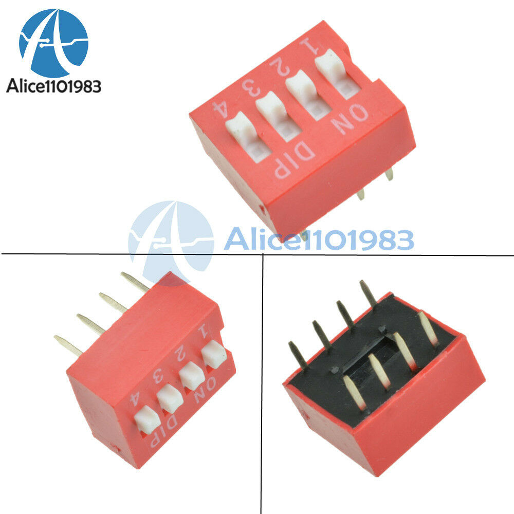 100PCS Slide Type Switch Module 2.54mm 4-Bit 4 Position Way DIP Red Pitch