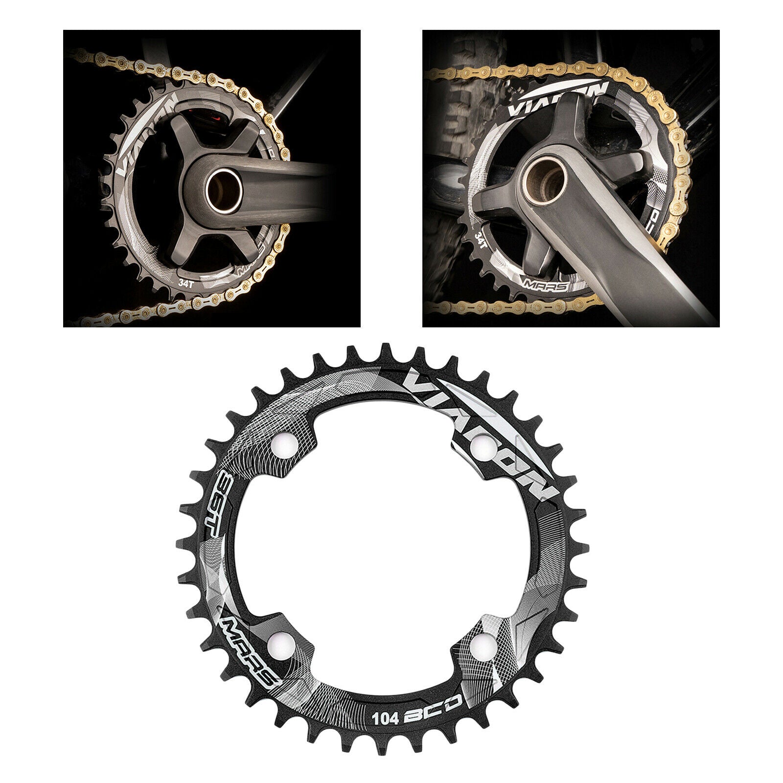 Bike Chainring Bicycle 32-40T BCD104 Replacement Chainwheel Parts Black 36T
