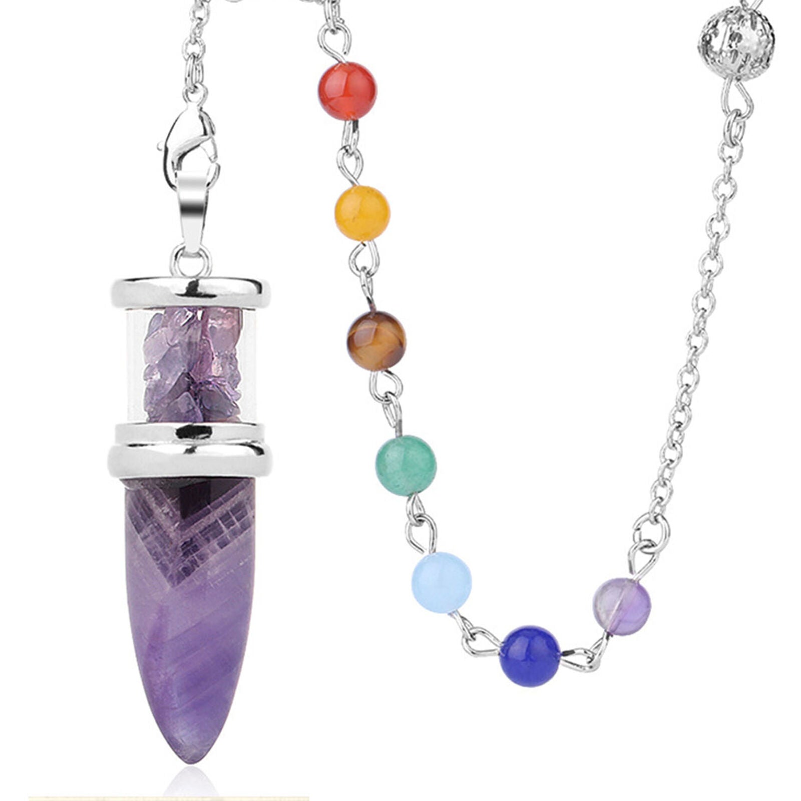 Rock Quaretz Amethyst Chakra Pendulum Pendant Energy Power Reiki Healing Amulet