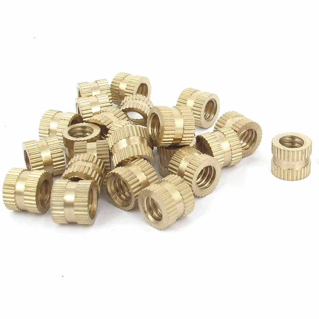 25 Pcs 1/4"x8mm(OD)x9mm(L) Metric Threaded Brass Knurl Round Insert Nuts