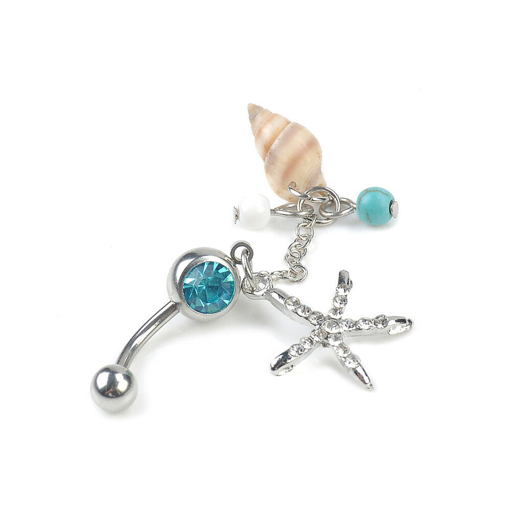 Rhinestone Body Piercing Dangle Crystal Navel Belly Button Bar Barbell Rings CA