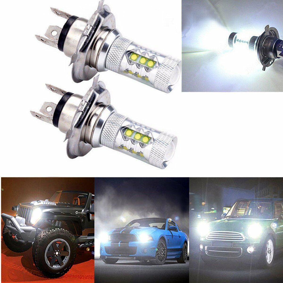H4 80W 1000LM LED Work Light Bar Spotlight Off-road Driving Fog Lamp Truck Boat