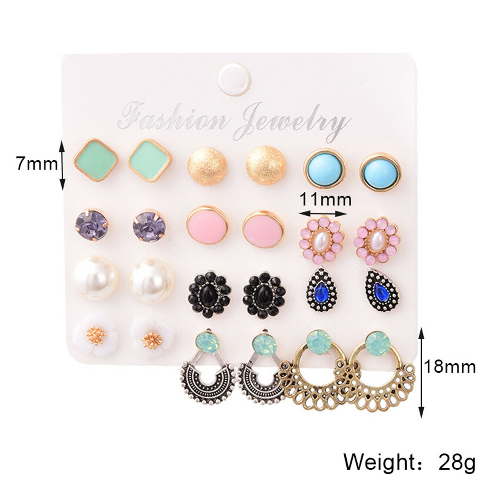 12 Pairs Earrings Ear Cuff Glass Rhinestone Set for Women Jewel Easy Wear