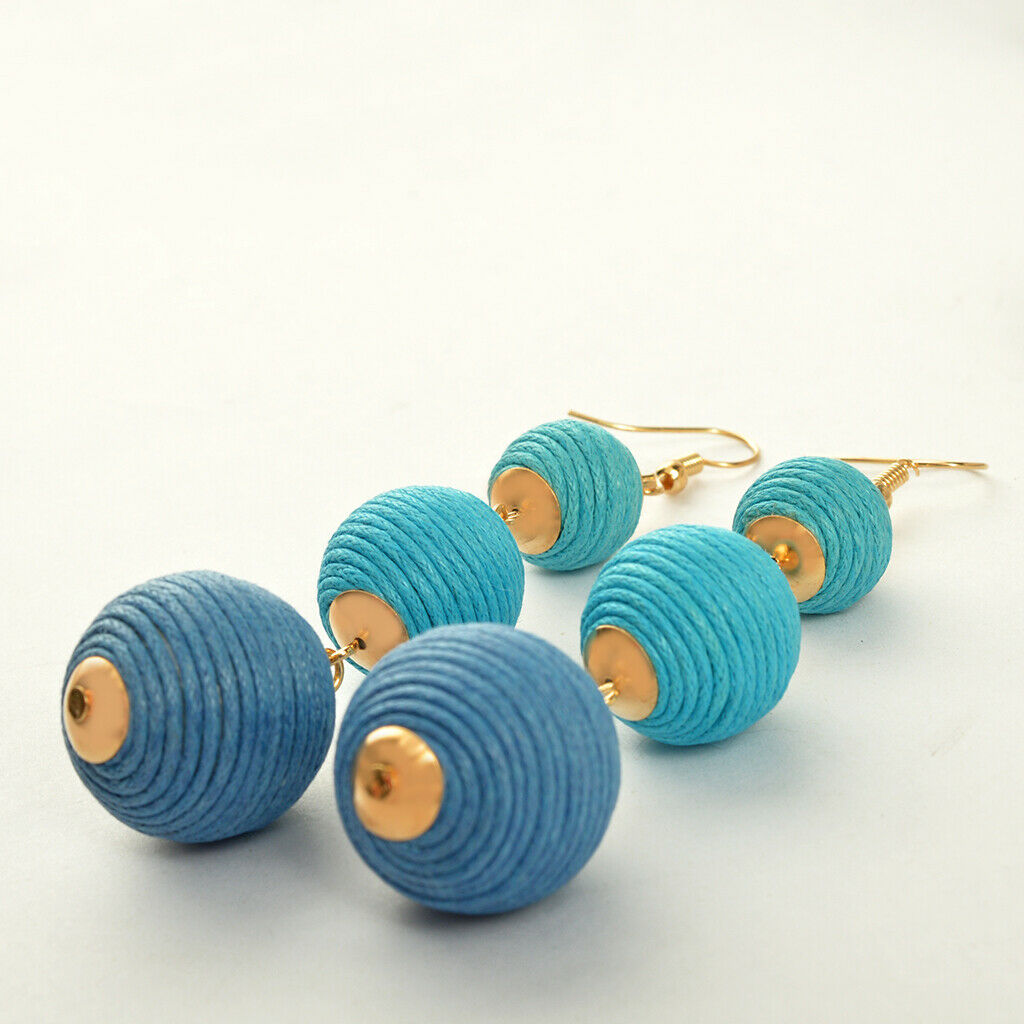 Handmade Women Multi Layer Balls Woolen Earrings Ear Hook Dangle Light Blue