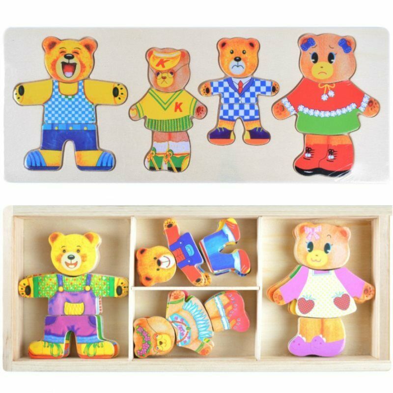 DIY Wooden Bear Jigsaw Puzzle Game Kids Educational Toys Gift Children Funny Kt