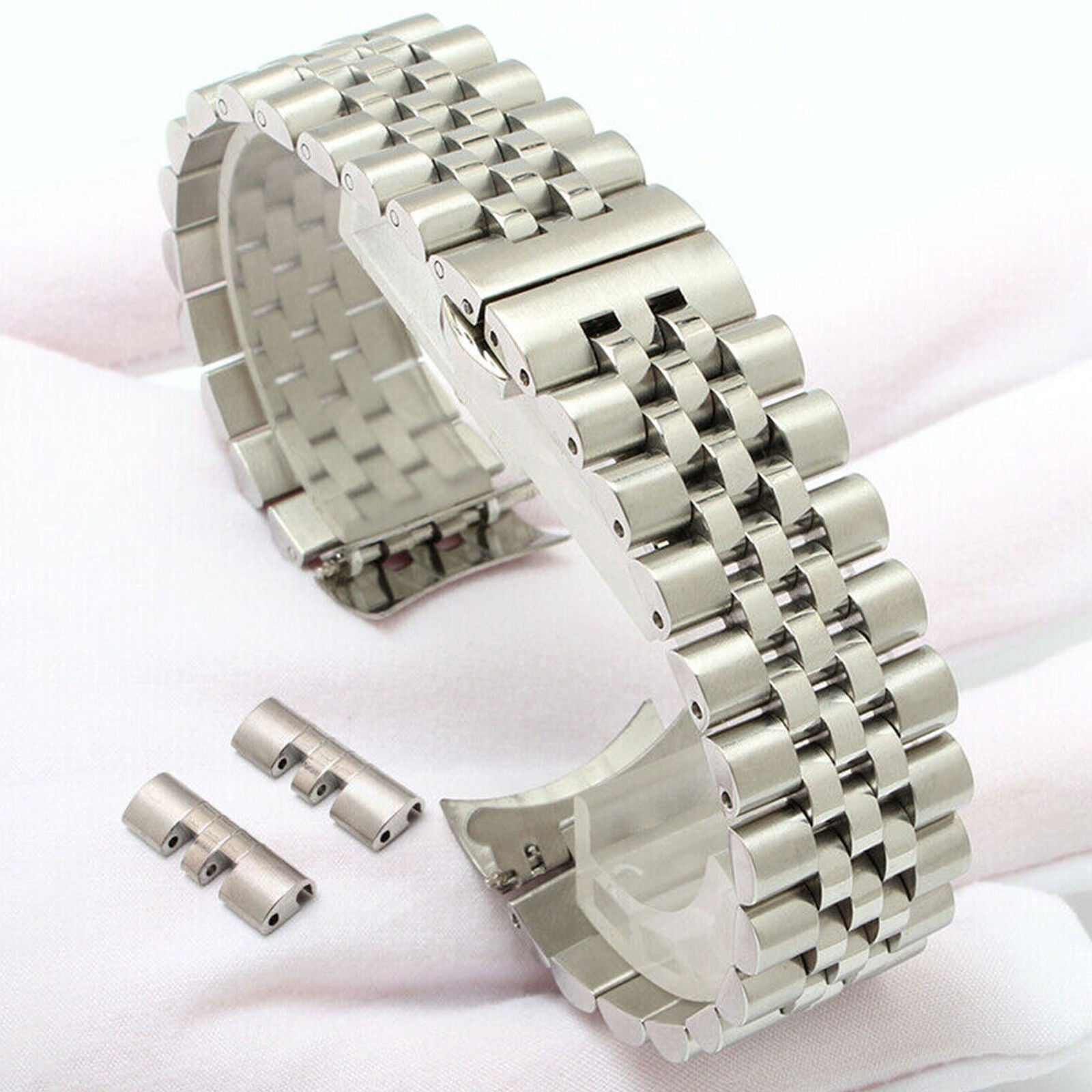 Solid Polished Stainless Steel Watch Strap Band Bracelet Watch Band NEW