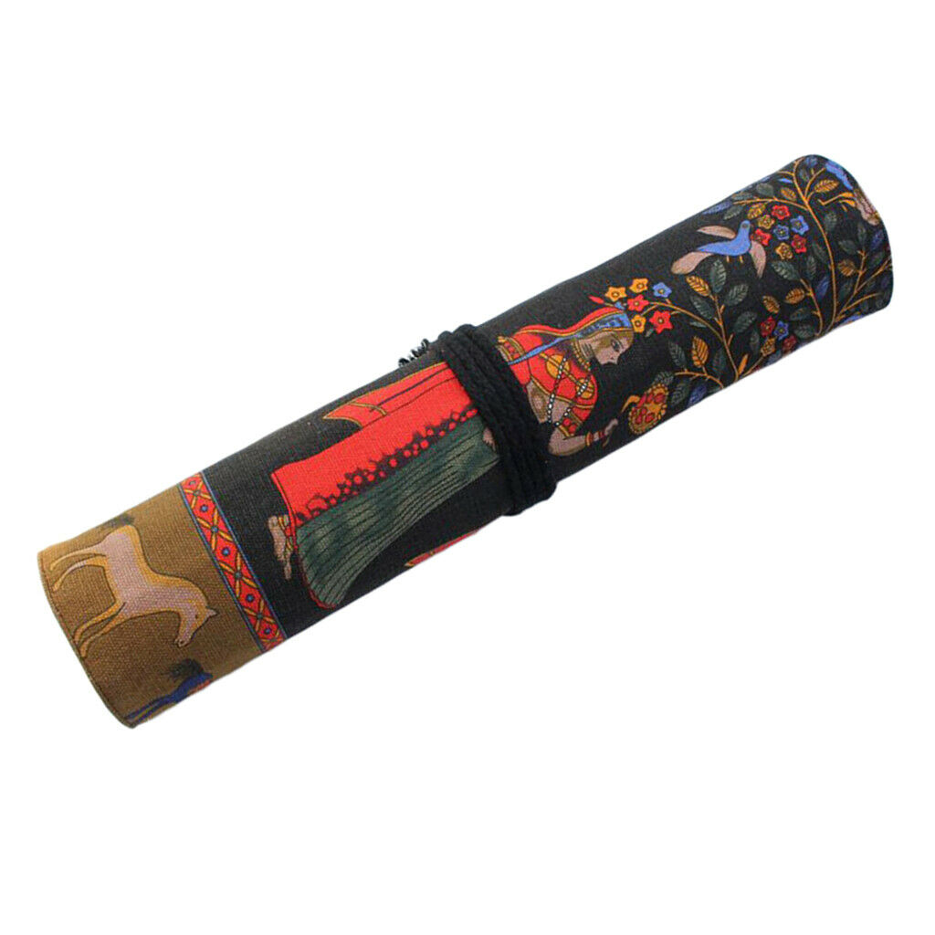 Artist Paint Brushes Pen Storage Case Roll Up Canvas Pouch Bag Organizer