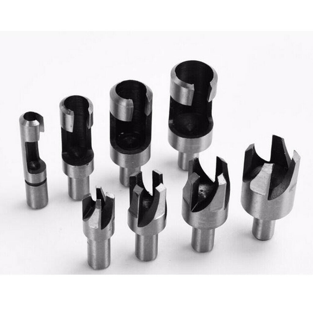 8 Pieces Carbon Steel Taper Claw Type Wood Plug Cutter Drill Bits 5/8" 1/2" 3/8
