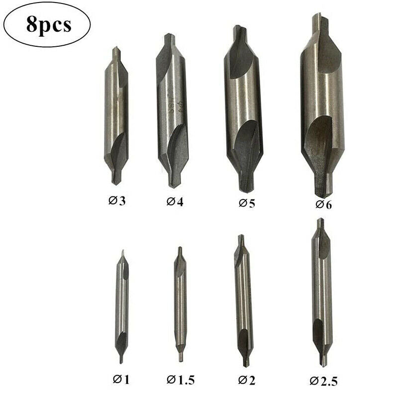 8pc 60 Degree 1mm、1.5、2、2.5、3、4、5、6mm Center Drill Bit Set Countersink Drill