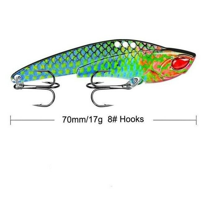6x Metal Lead Jig Fishing VIB Lure Saltwater Sequins Spoons Bait &Treble Hooks