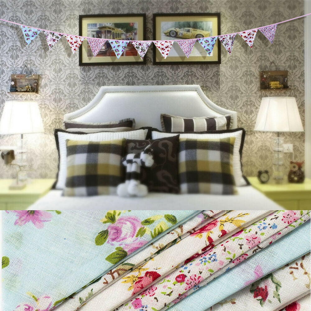 Fabric Bunting Wedding Birthday Party Christening Shabby Chic Handmade Ornaments