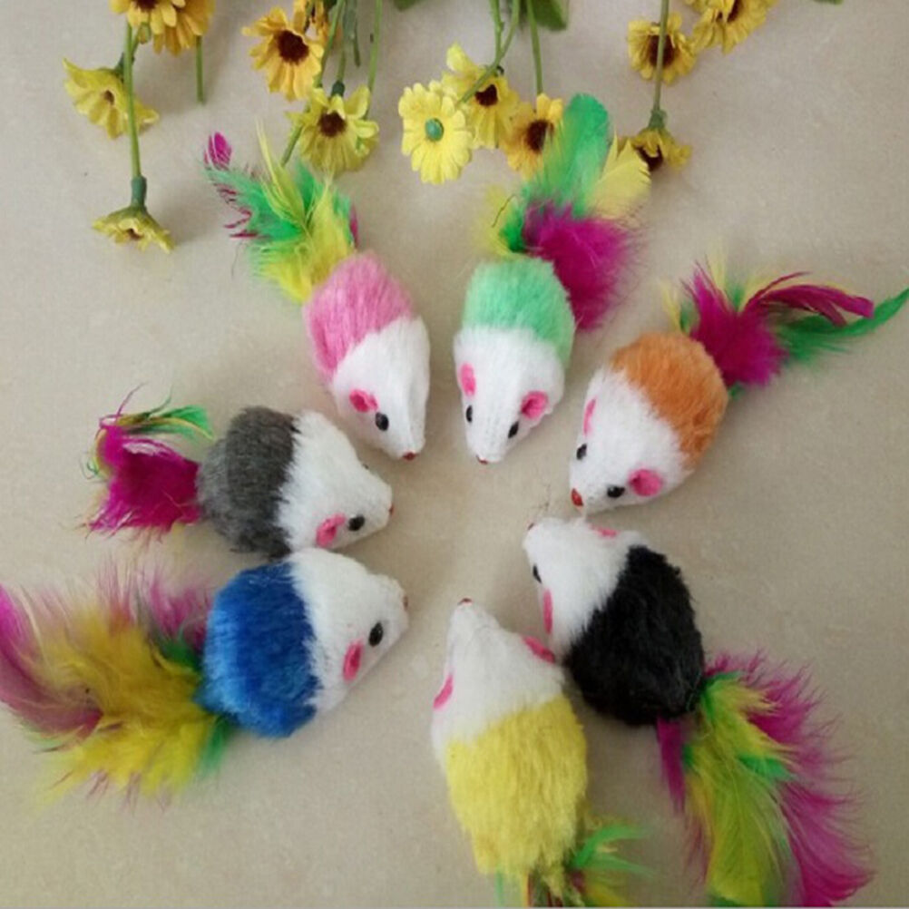 2x Soft Fleece False Mouse Cat Toys Colorful Feather Funny Playing Toys Y1