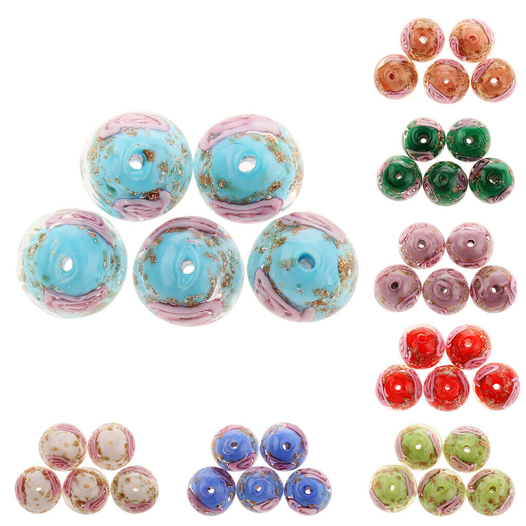 5pcs Lampwork Glass Round Beads for Jewelry Bracelet Making Craft DIY