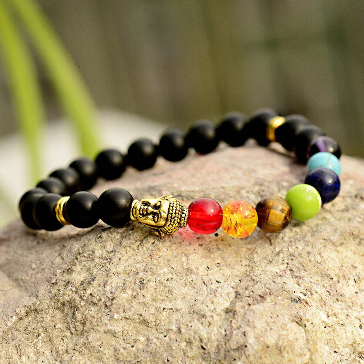7 Chakra Healing Balance Beaded Yoga Reiki Golden Buddha Natural Stone Bracelets