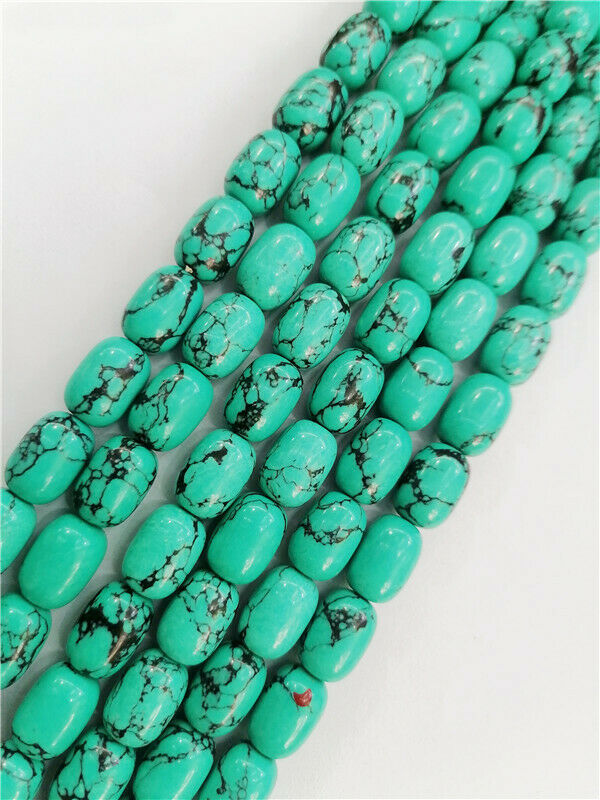 1 Strand 14x10mm Green&Black Turquoise Barrel Spacer Loose Beads 15.5inch HH8847