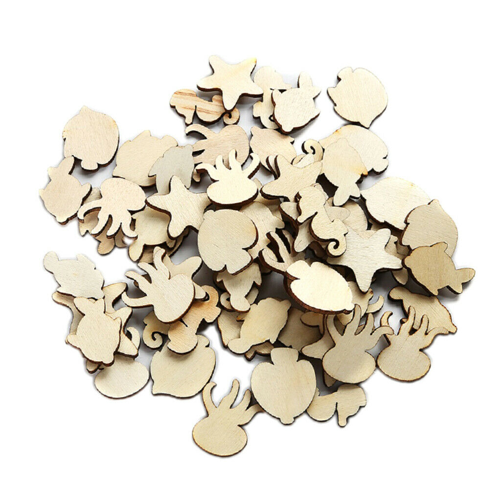 50X Cut Wood Shapes Wooden Slices MDF Cutouts Embellishment, Wood Craft Pieces