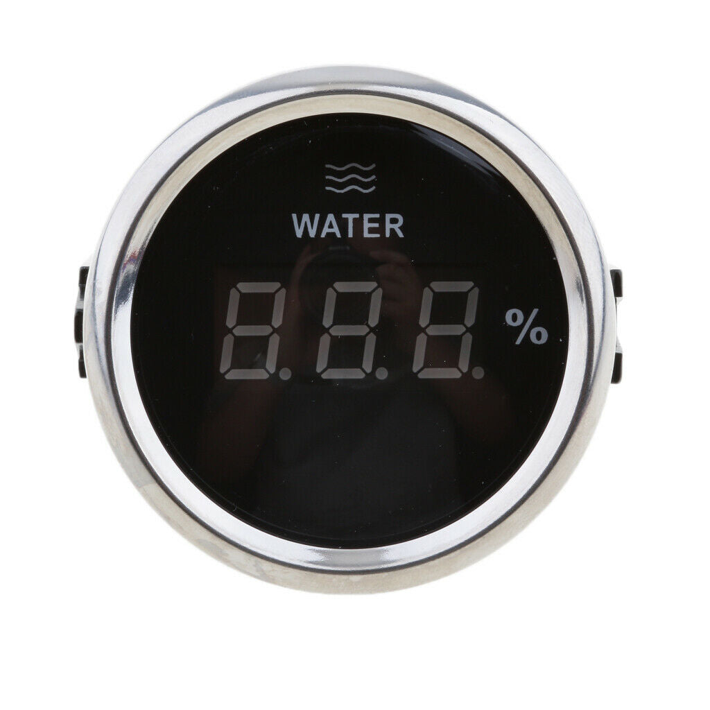 Marine Car Digital Water Level Gauge 0-190ohm 0-100% 52mm 316L Black Chrome