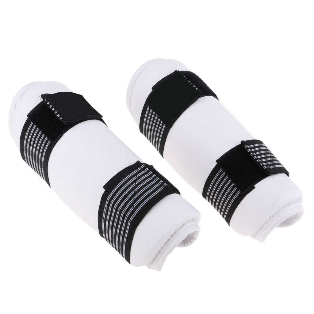 2 Pair of Taekwondo Shin and Forearm Pads Extra Protector Guards, White, M Size,