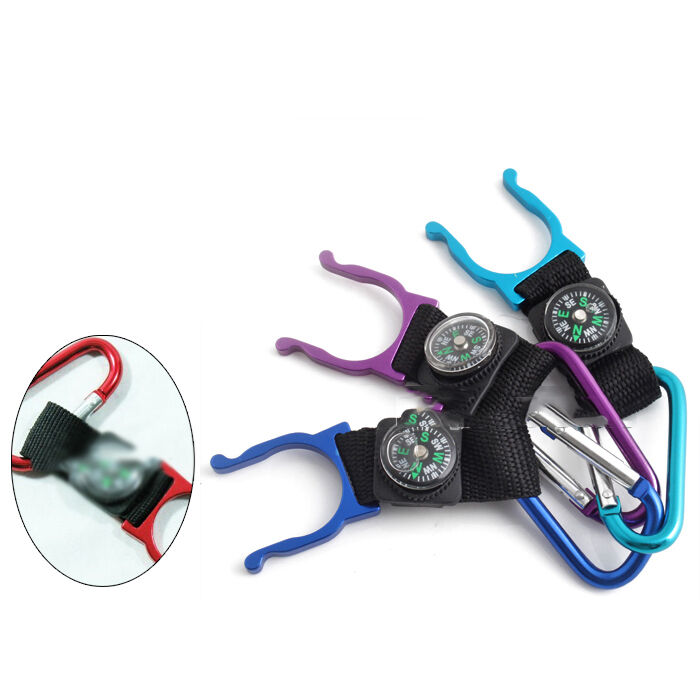 Functional  Outdoor Carabiner Water Holder Bottle Clip Strap with Compass  S RC