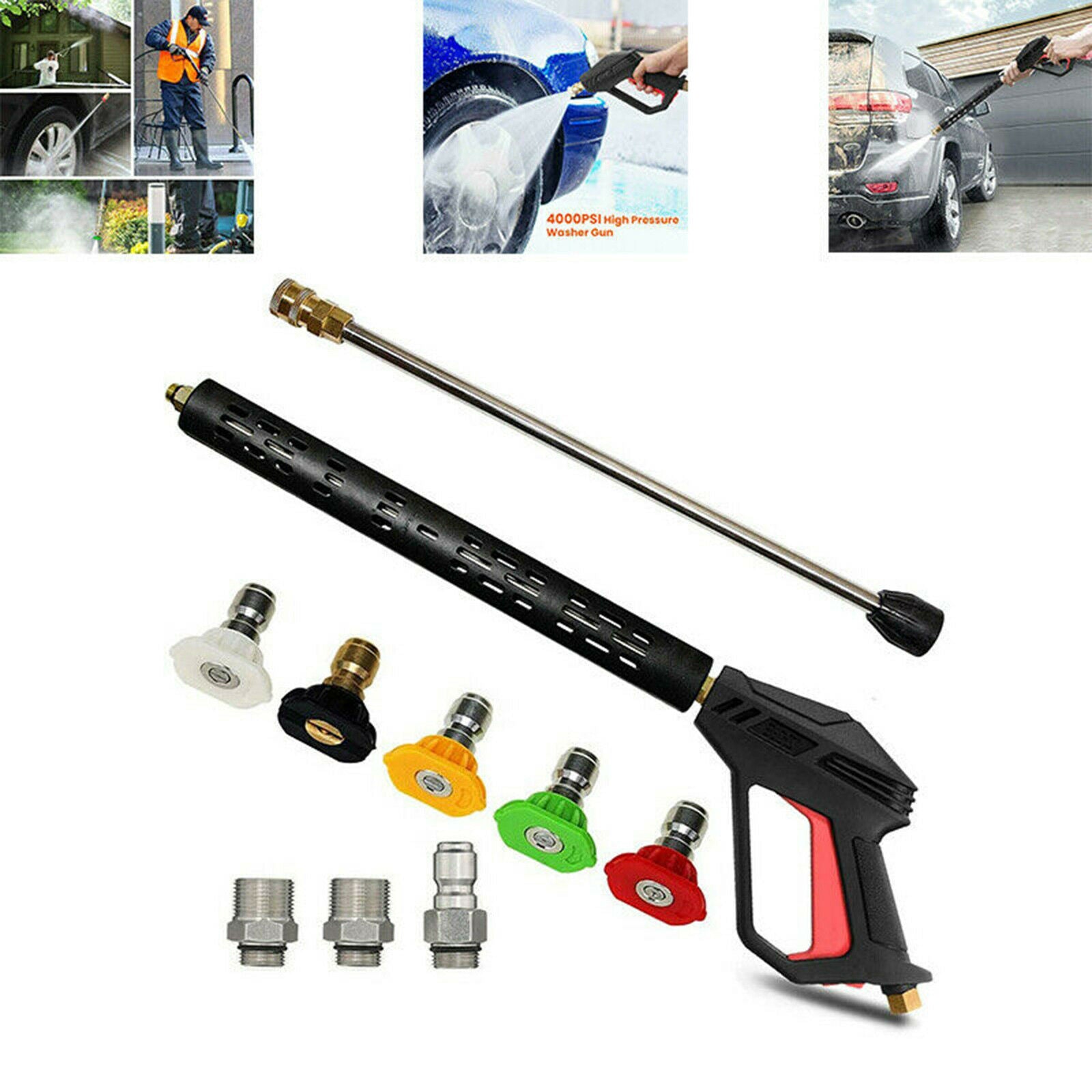 4000 PSI High Pressure Power Washer Spray Gun Wand Lance Nozzle Tips Kit