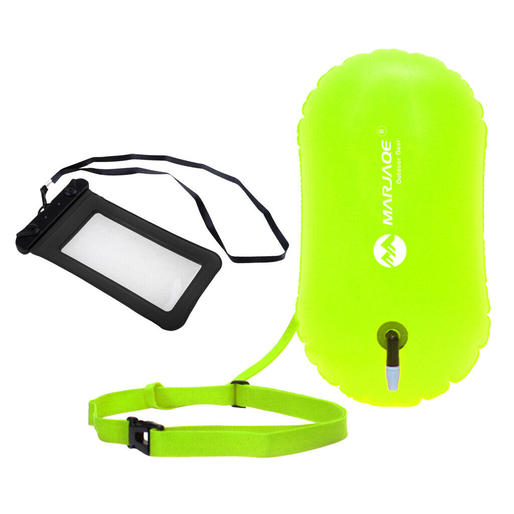 Safety Open Swim Buoy Tow Float Inflated Buoyance& Dry Phone Case Holder