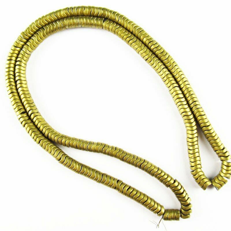 Yellow Frosted Hematite Wavy Pendant Loose Bead 15.5 inch 4x2mm 20g A-458TS