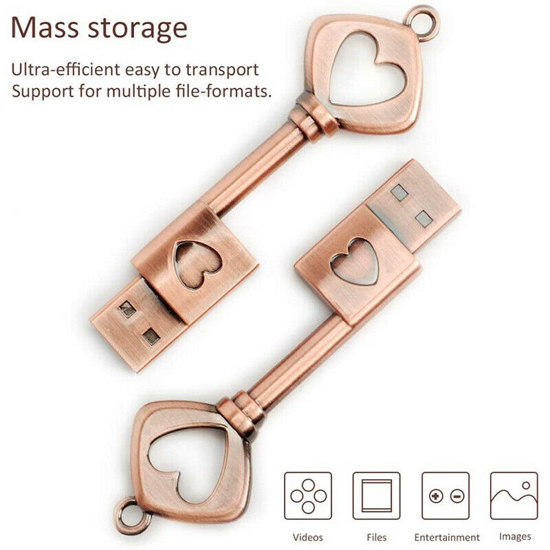 32GB USB 2.0 Flash Drive, Retro Metal Love Heart Key Shaped Thumb Drive,USB A3L7