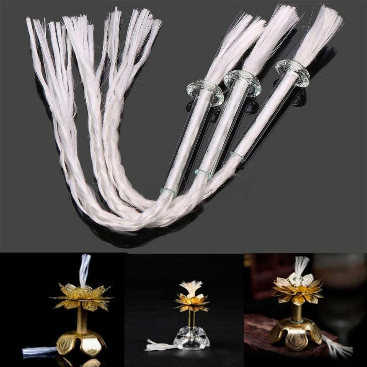 3Pcs Glass Fiber Wick With Glass Holder for Kerosen Oil Lamp Alcohol Wine Bottle