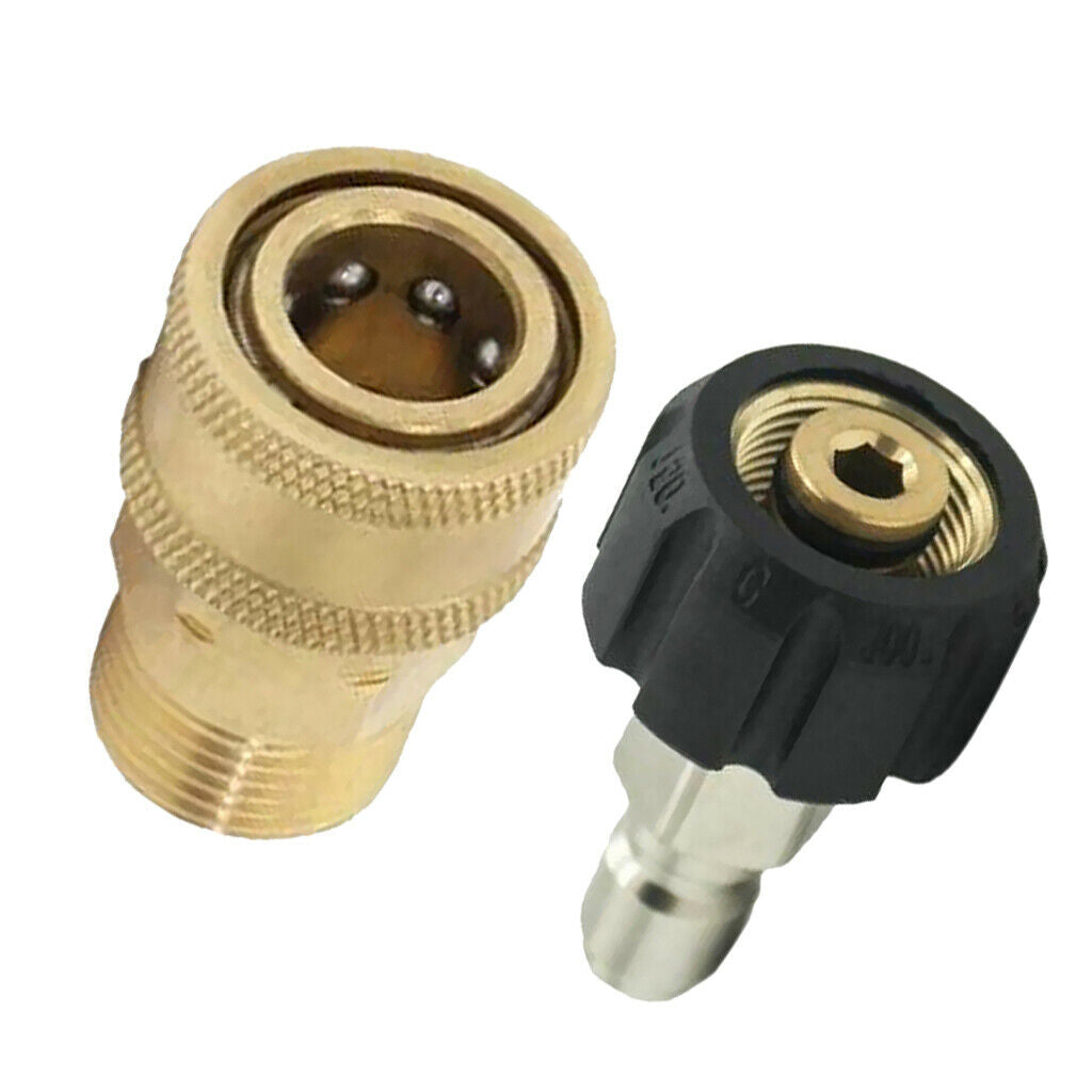Set of 2 Pressure Washer Brass Quick Release Adapter M22/14 to 1/4'' Coupler